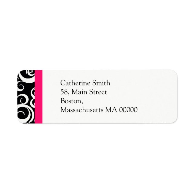 Hot Pink and Black Damask Swirls Address Labels (Front)