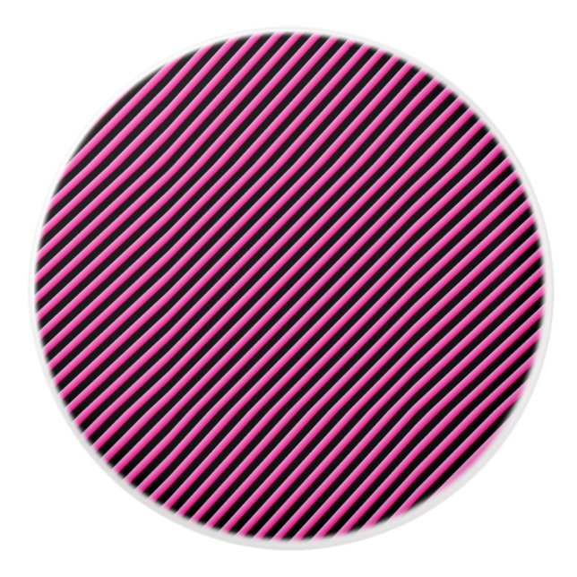 Hot Pink and Black Diagonal Striped Ceramic Knob (Front)