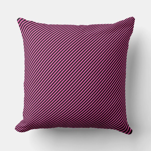 Hot Pink and Black Diagonal Striped Cushion (Front)
