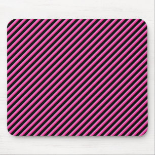 Hot Pink and Black Diagonal Striped Mouse Pad