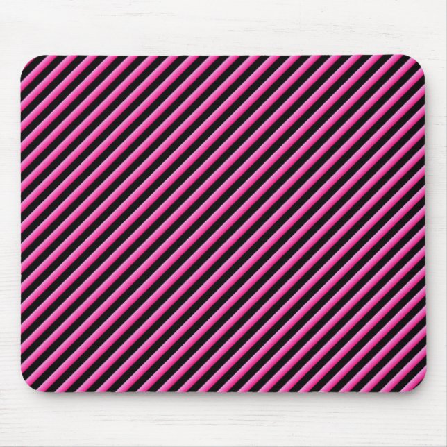 Hot Pink and Black Diagonal Striped Mouse Pad (Front)
