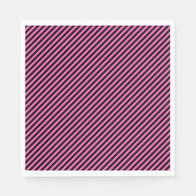 Hot Pink and Black Diagonal Striped Napkin (Front)