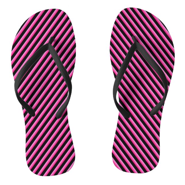 Hot Pink and Black Diagonal Striped Thongs (Footbed)