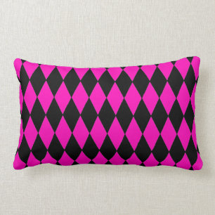 Hot Pink and Black Diamond Harlequin Pattern Lumbar Cushion