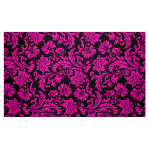 Hot Pink And Black Floral Damasks Fabric