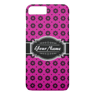 Hot Pink and Black Floral Tile Personalised iPhone 8 Plus/7 Plus Case