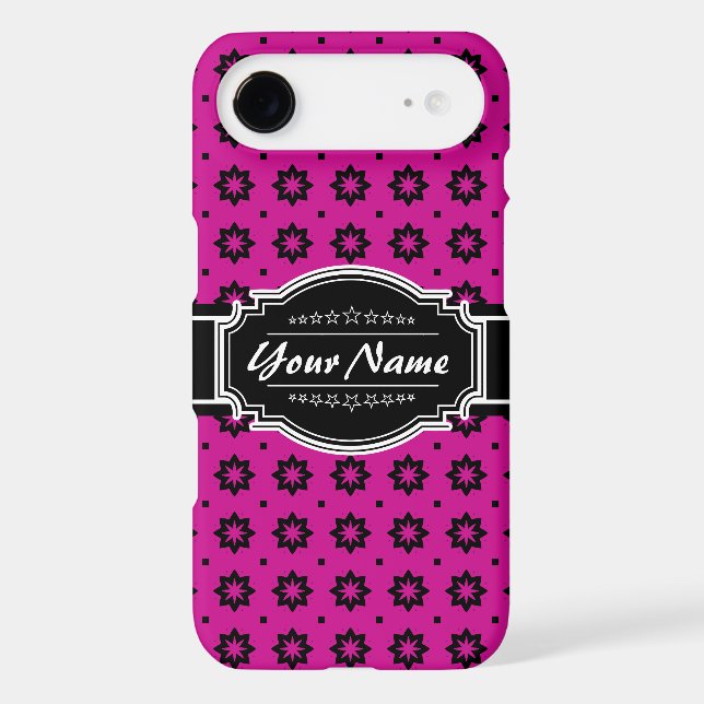 Hot Pink and Black Floral Tile Personalised Case-Mate iPhone Case (Back)