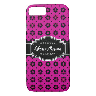 Hot Pink and Black Floral Tile Personalised iPhone 8/7 Case