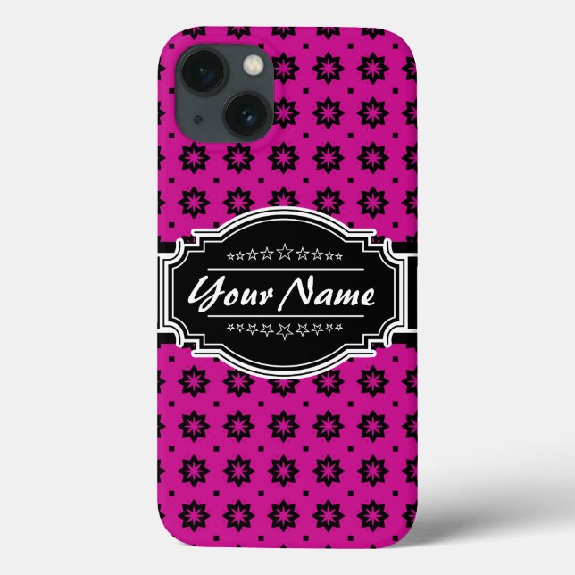 Hot Pink and Black Floral Tile Personalised Case-Mate iPhone Case (Back)