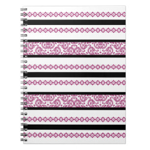 Hot Pink and Black Flowery Stripes Notebook