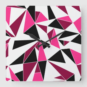 Hot Pink and Black Geometric wall design Square Wall Clock