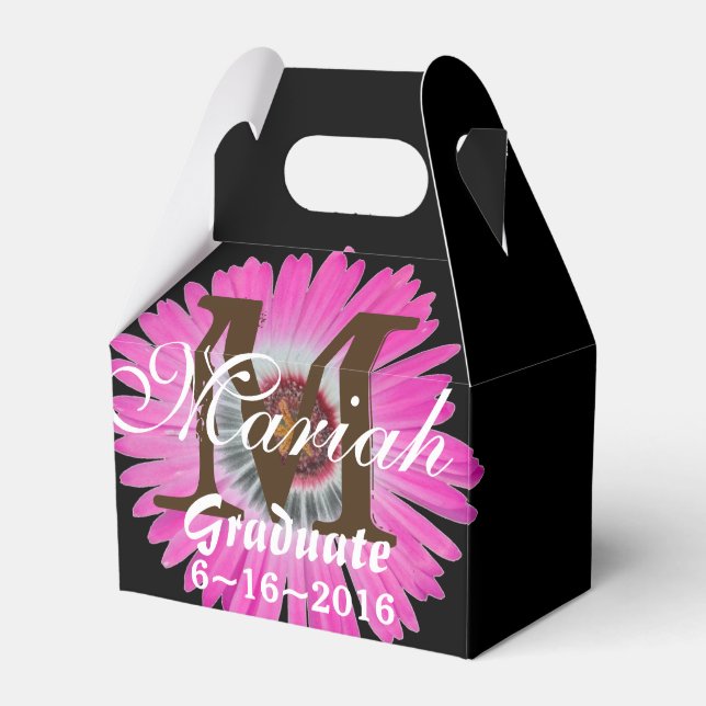 Hot Pink and Black Gerbera Daisy Flower Favour Box (Front Side)