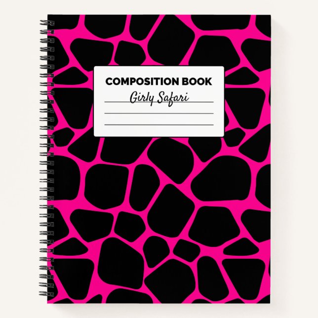 Hot Pink and Black Giraffe Composition Notebook (Front)