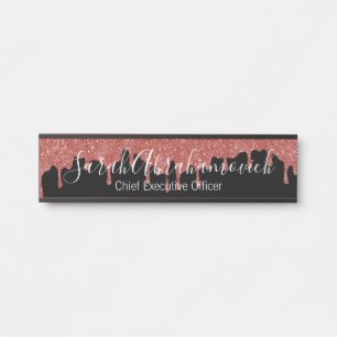 Hot Pink and Black Glitter Drips Office Door Sign