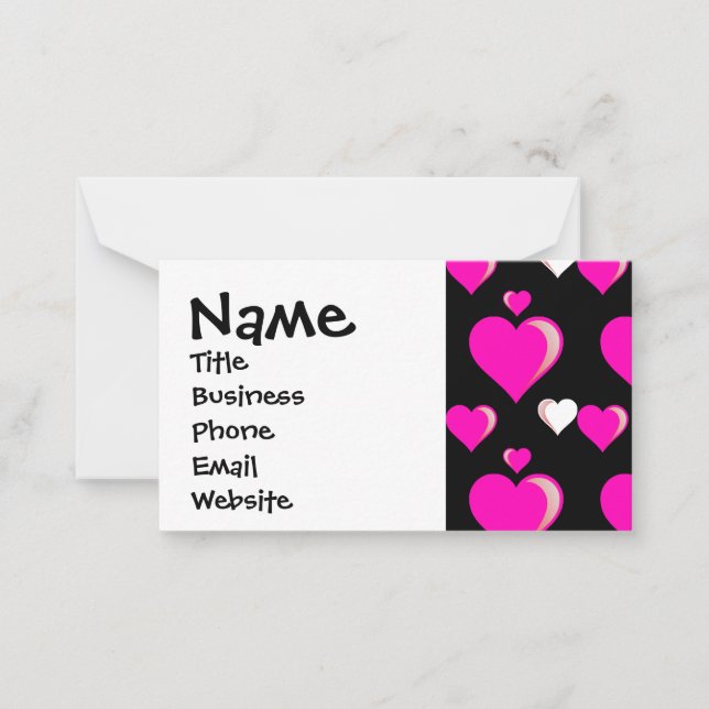 Hot Pink and Black Hearts Valentine's Day Love Note Card (Front)