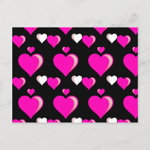 Hot Pink and Black Hearts Valentine's Day Love Pat Holiday Postcard