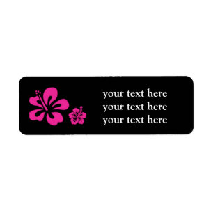 Hot Pink and Black Hibiscus Floral Address Labels