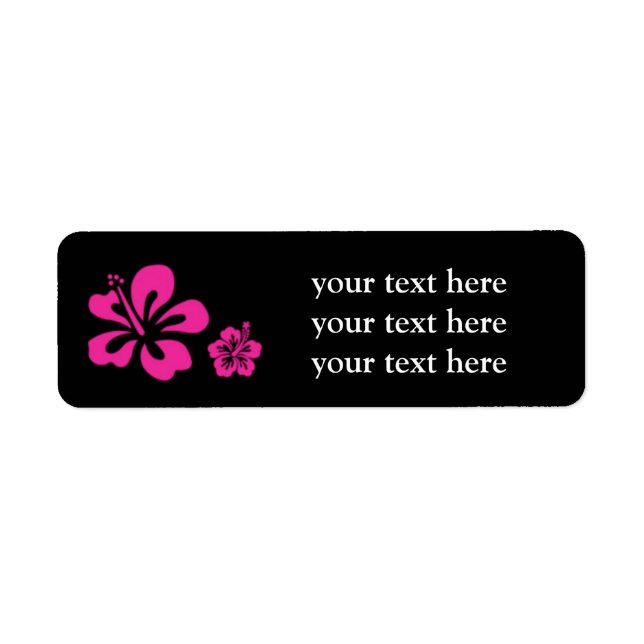 Hot Pink and Black Hibiscus Floral Address Labels (Front)