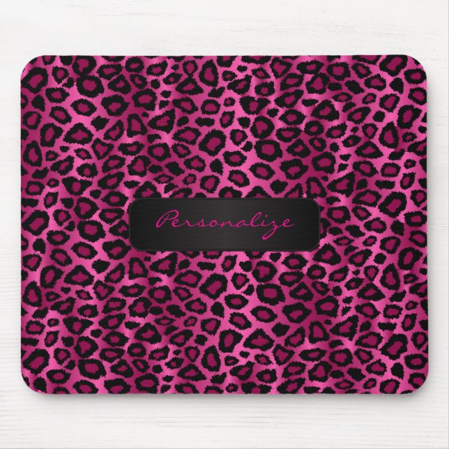 Hot Pink and Black Ikat Leopard Print Mouse Pad (Front)