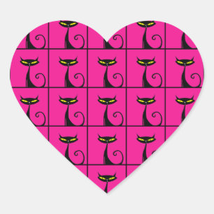 Hot Pink and Black Kitty Cats Collage Heart Sticker