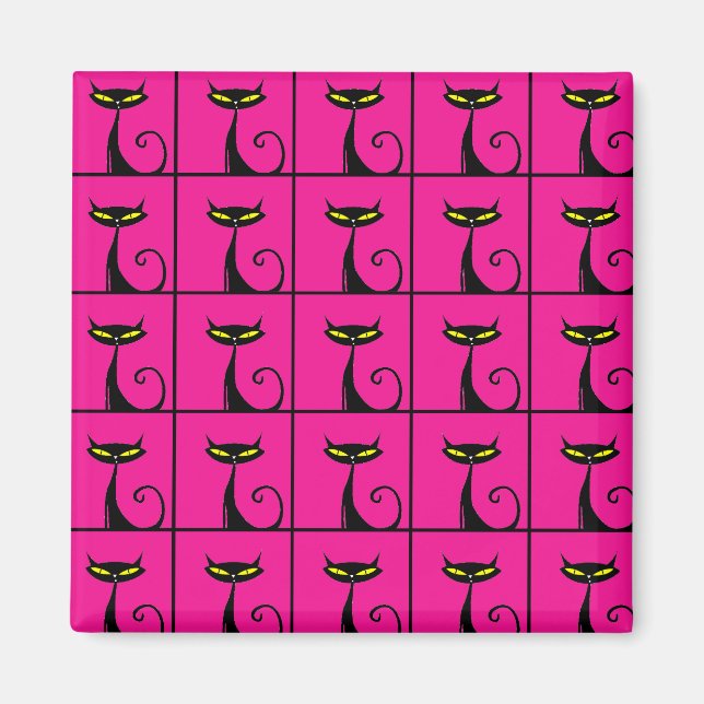 Hot Pink and Black Kitty Cats Collage Magnet (Front)