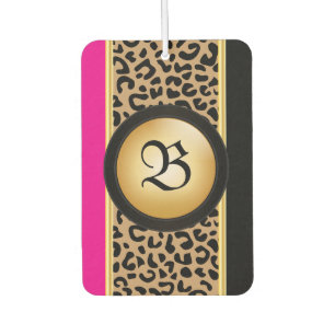 Hot Pink and Black Leopard Animal Print   Monogram Car Air Freshener