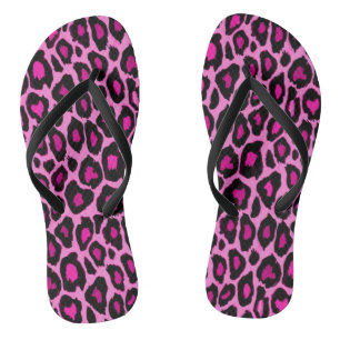 Hot Pink and Black Leopard Print Thongs