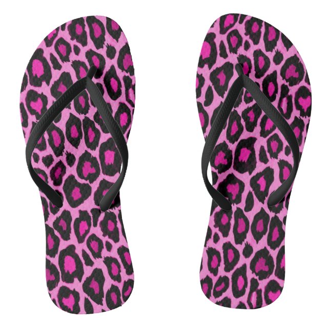 Hot Pink and Black Leopard Print Thongs (Footbed)