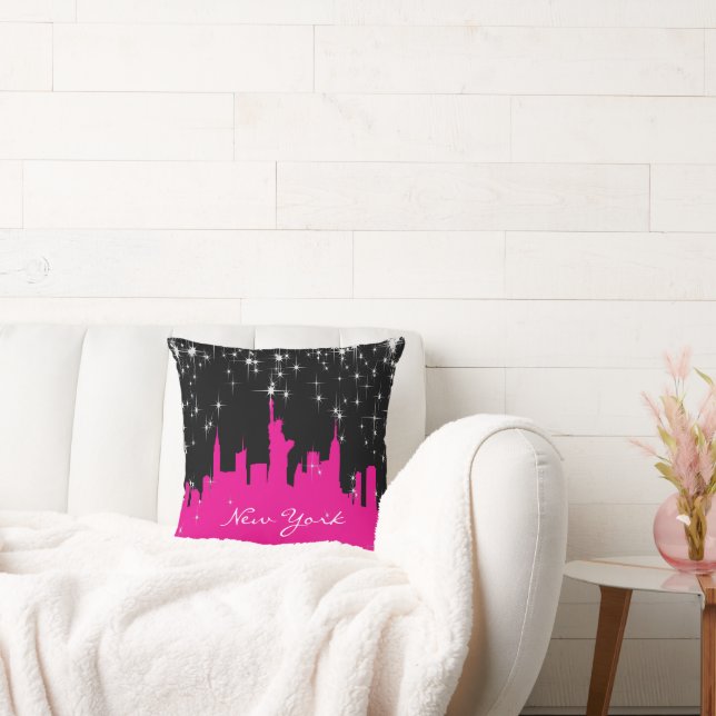 Hot Pink and Black New York Skyline Cushion (Couch)