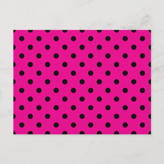 Hot Pink and Black Polka Dots Postcard (Front)