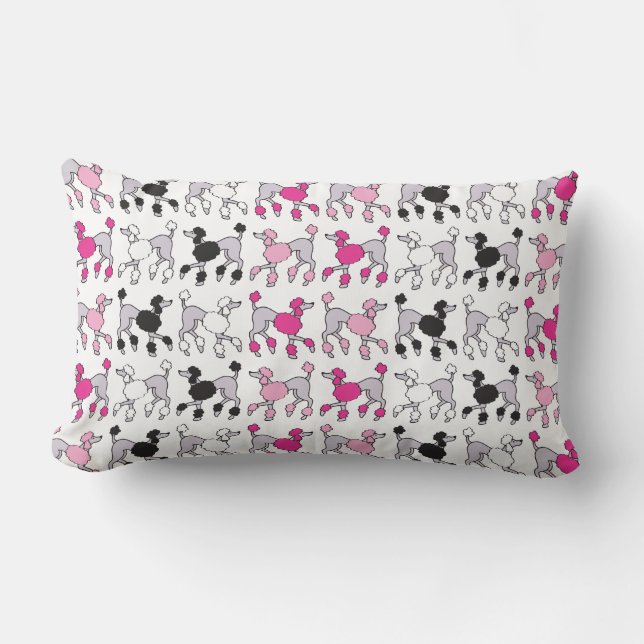 HOT PINK and BLACK POODLES Throw Pillow (Front)