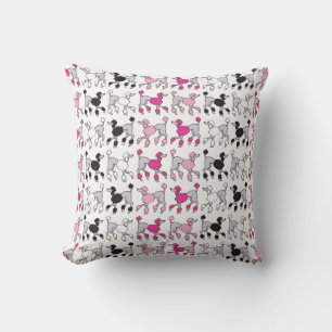 HOT PINK and BLACK POODLES Throw Pillow