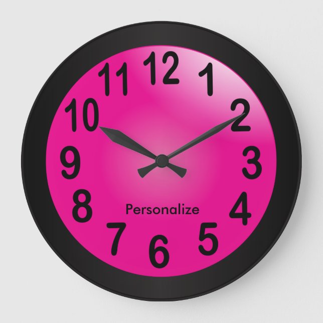 Hot Pink and Black Print Large Clock (Front)