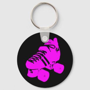 Hot Pink and Black Roller Skate Design Apparel Key Ring