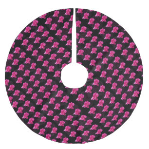 Hot Pink And Black Rose Pattern, Brushed Polyester Tree Skirt