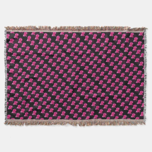 Hot Pink And Black Rose Pattern, Throw Blanket (Front)