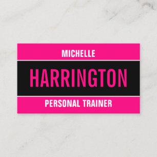 Hot Pink and Black Simple Modern Personal Trainer  Business Card