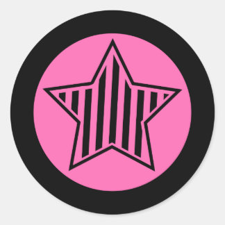 Hot Pink and Black Star Round Sticker