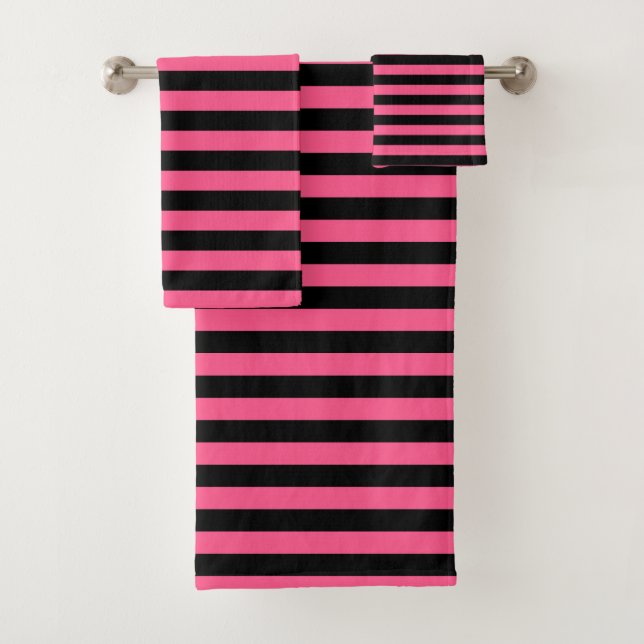 Hot Pink and Black Stripes Bath Towel Set (Insitu)
