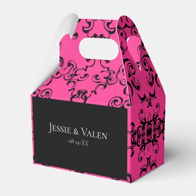 Hot Pink and Black Swirl Gothic Wedding Favour Box (Front Side)
