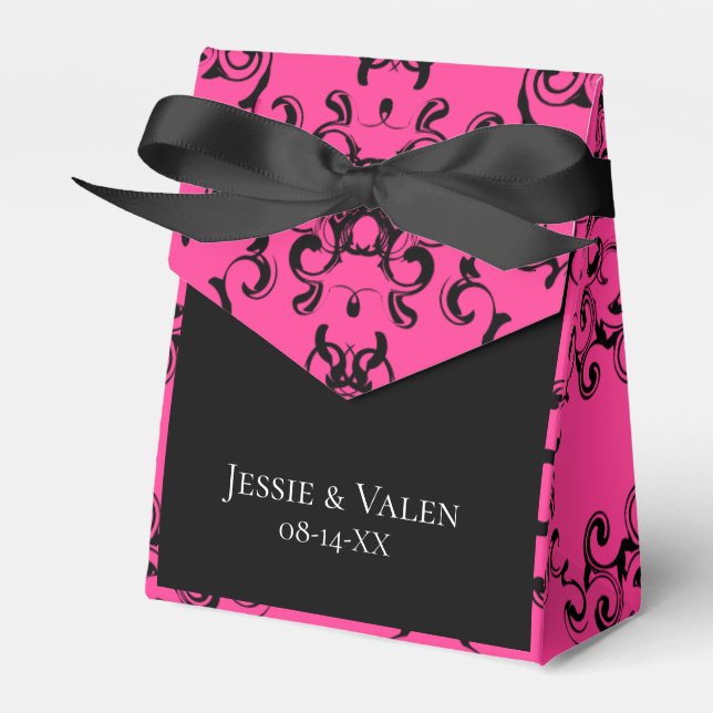 Hot Pink and Black Swirl Gothic Wedding Favour Box (Front Side)