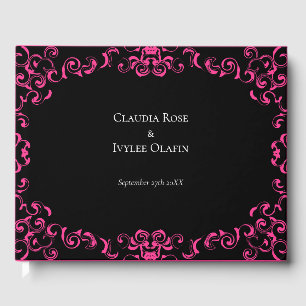 Hot Pink and Black Swirl Gothic Wedding Guest Book