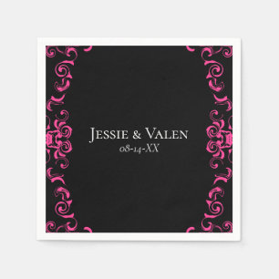 Hot Pink and Black Swirl Gothic Wedding Napkin