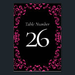 Hot Pink and Black Swirl Gothic Wedding Table Number<br><div class="desc">Our beautiful swirl design lends a modern element to this hot pink and black gothic wedding collection.  Perfect for a dark themed wedding or Rockabilly affair.</div>
