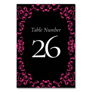 Hot Pink and Black Swirl Gothic Wedding Table Number