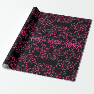 Hot Pink and Black Swirl Gothic Wedding Wrapping Paper