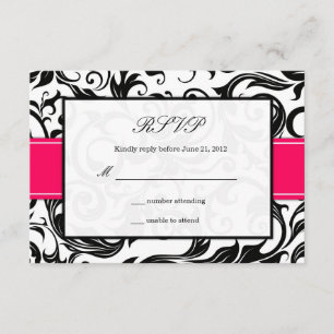 Hot Pink and Black Swirl Wedding RSVP Card
