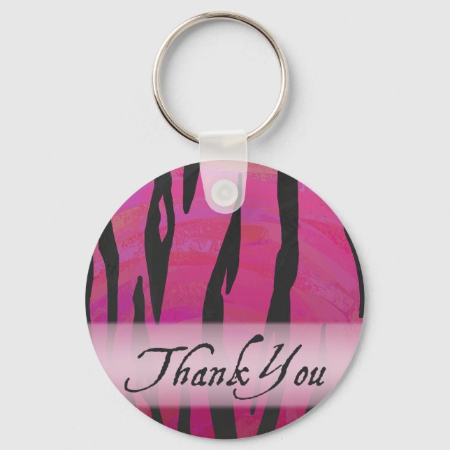 Hot Pink and Black Tiger Stripe Thank You Key Ring (Front)