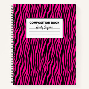 Hot Pink and Black Tiger Stripes Composition Notebook