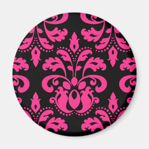Hot pink and black vintage victorian damask magnet